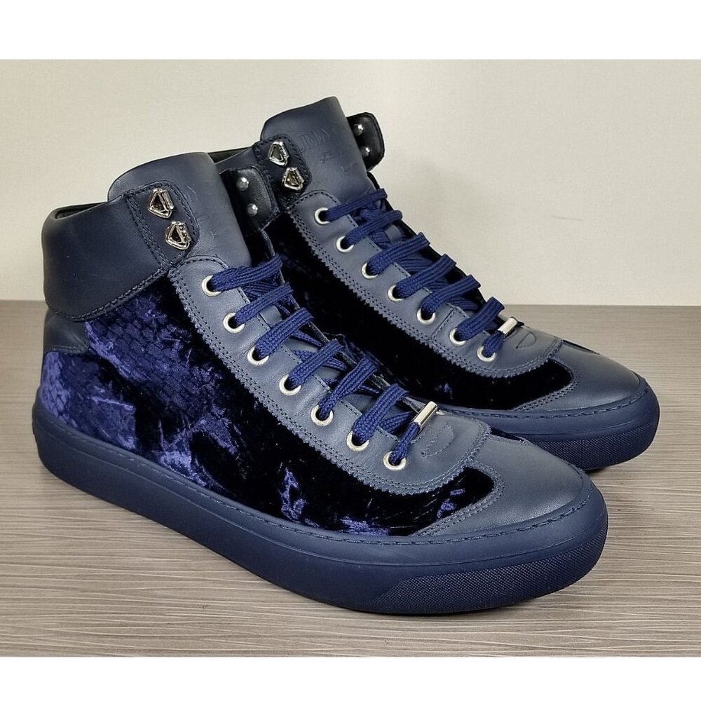 Jimmy Choo Velvet & Leather High-Top Sneaker, Navy, Mens Size 9 / 42
